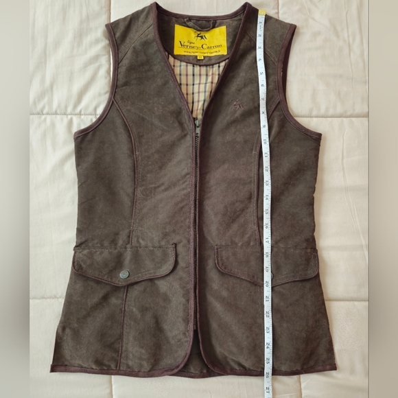 Sleeveless utility jacket vest, olive/military green with brown details, XS - Picture 14 of 16